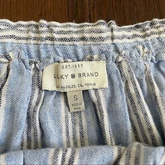 LUCKY BRAND off the shoulder bell sleeve striped top size small blue white - Picture 2 of 6
